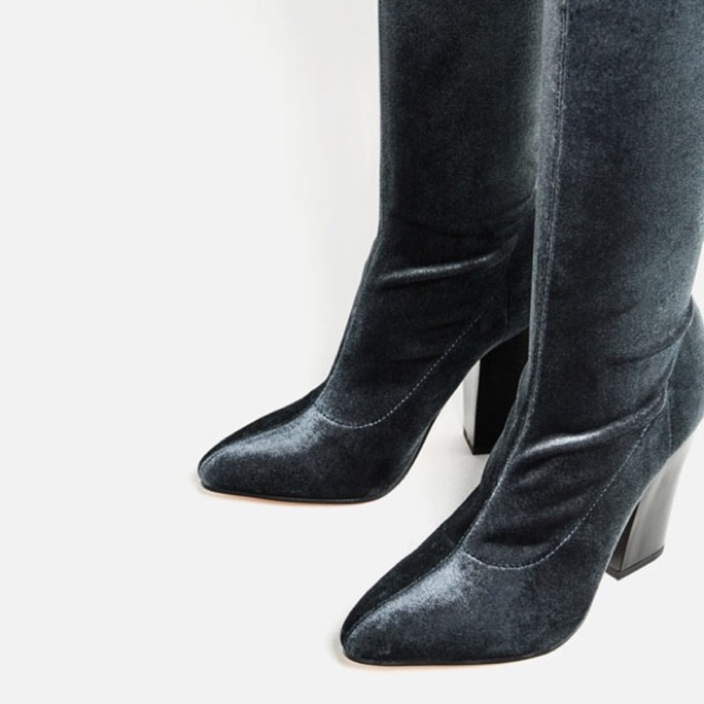 ZARA BLOGGERS FAV OVER THE KNEE VELVET BOOTS BRAND NEW WITH TAGS US 6.5 EUR 37 - Picture 13 of 14